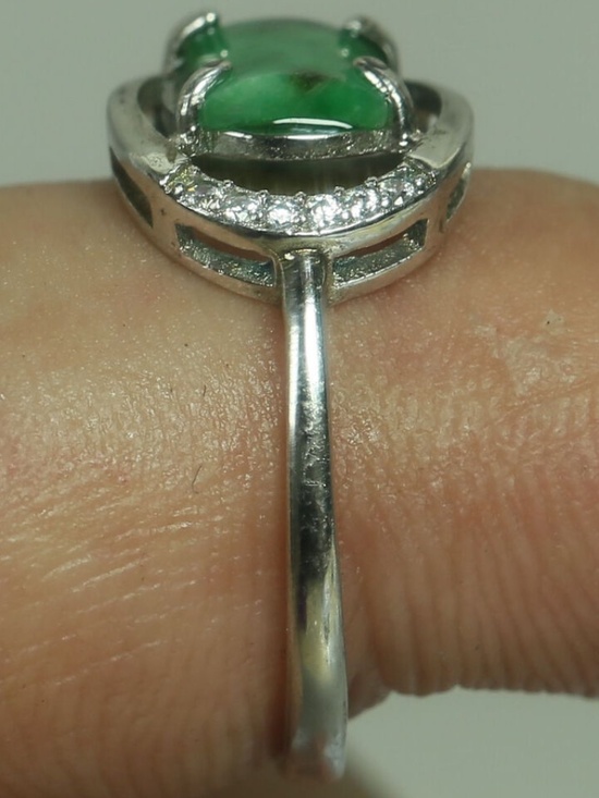 925 Silver Cert'd Genuine Untreated Green Emerald A Jadeite Ring Gift - Picture 10 of 12